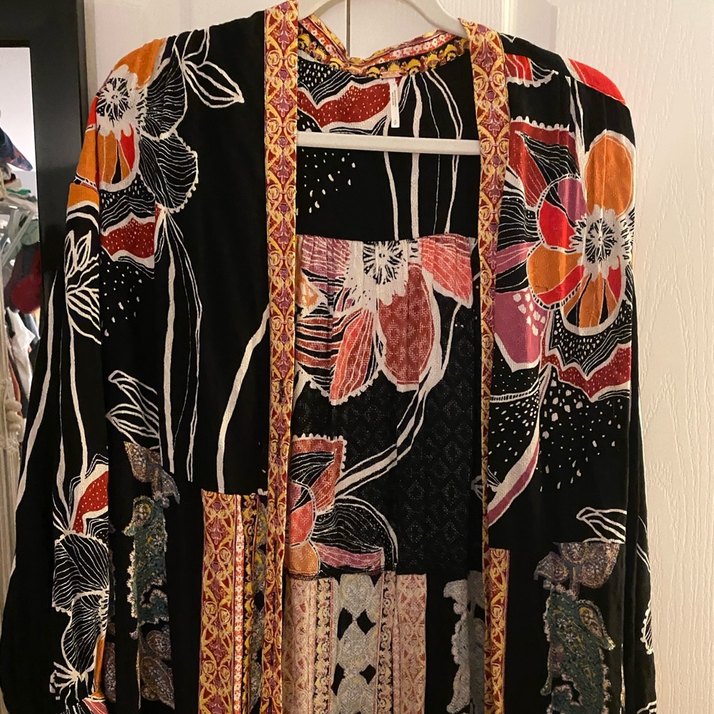 Free People Black-Multi Colored Kimono